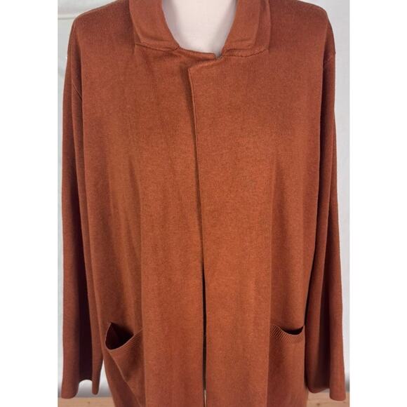 Terra & Sky Womens Plus Size 1X Sweater Burnt Orange Collared Pockets Open Front - Picture 2 of 8
